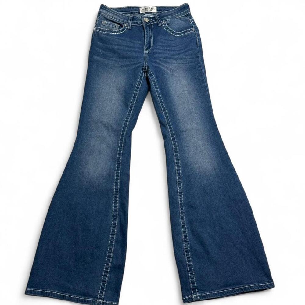 Y Jeans Embellished blue bootcut jeans rhinestone wing back pockets. Size: 7 / 8 - Picture 2 of 7